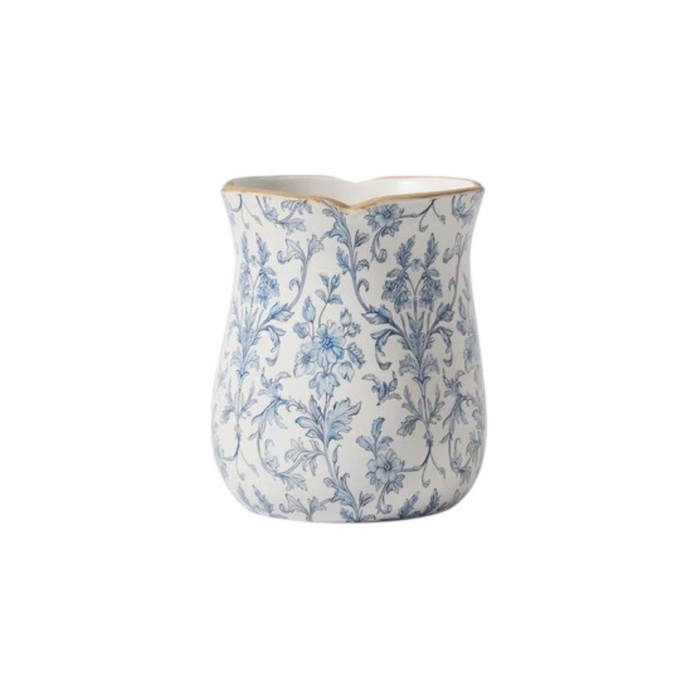 6" Ceramic Vase White/Blue Floral Scallop Trim - My Texas House, Walmart